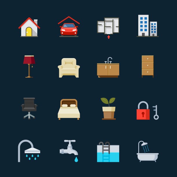 房子和房地产图标与黑色背景图片下载