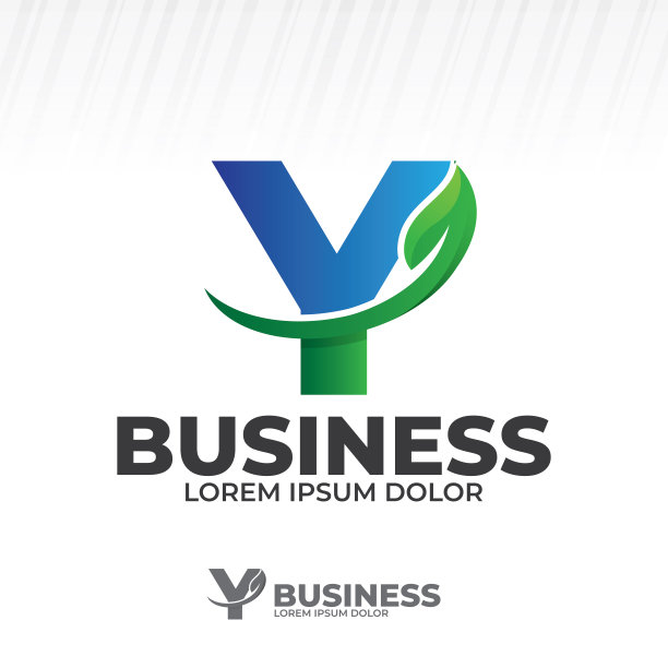 字母Y标志与绿叶插图，叶子图标向量设置孤立在白色背景图片下载