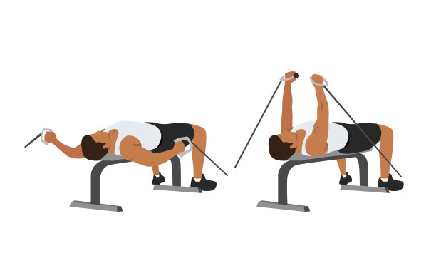 男子做卧索飞行胸日锻炼图片下载