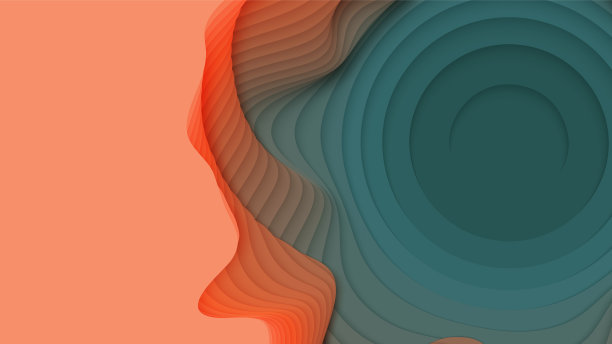 绿色到橙色的纸层三维抽象梯度图片下载