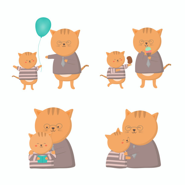 在父亲节，猫爸和宝宝在一起很开心图片下载