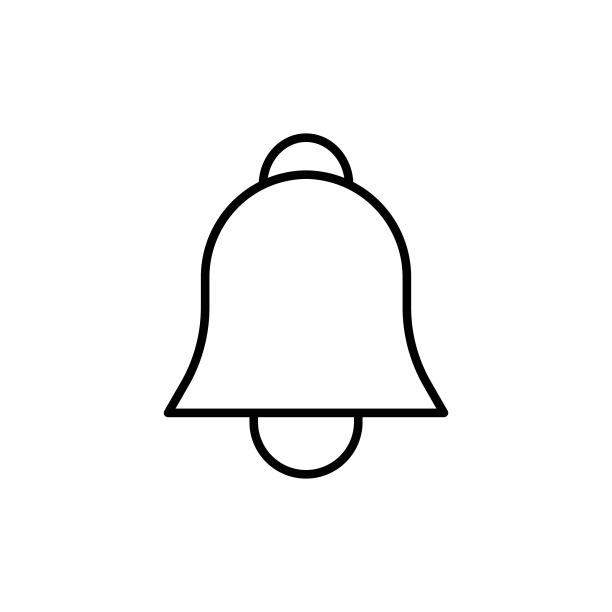黑色的钟形线性图标，轮廓向量插图。白色背景上的通知符号。孤立的插图。新潮的平面细线标志:应用程序，图形设计，web, ui, ux。每股收益10图片下载