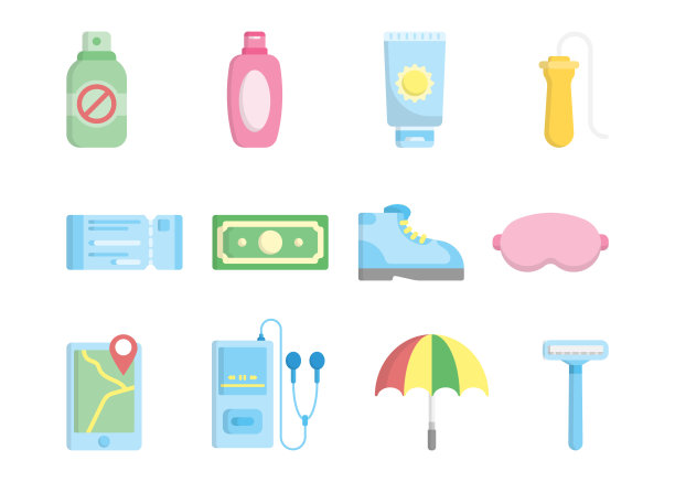 旅行包装图标集设计模板矢量插图图片下载