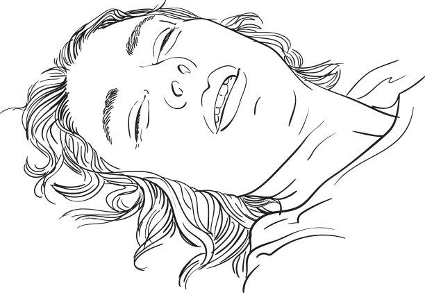年轻熟睡女子头部孤立的手素描图片下载
