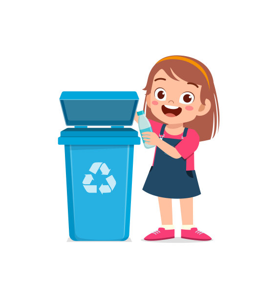 小孩把垃圾扔到垃圾桶里图片下载