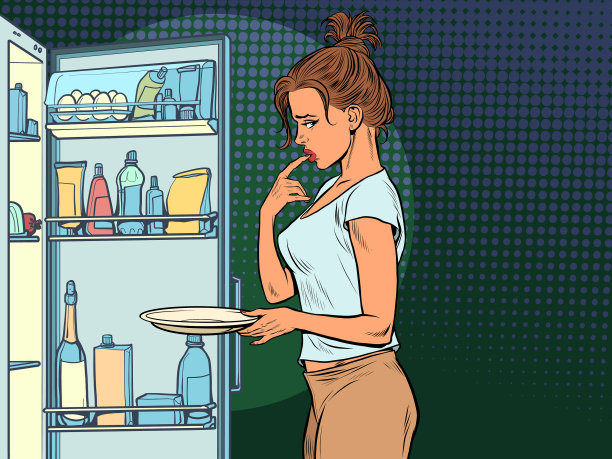 美女旁边的冰箱开着图片下载