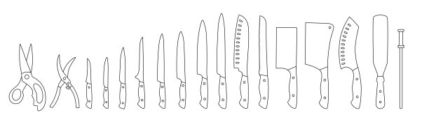 厨师刀轮廓设定。可编辑的中风。图片下载