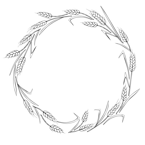 由小麦或黑麦穗制成的圆形镜架。矢量秋天花环，边界手绘在涂鸦风格，黑色轮廓孤立在白色背景图片下载