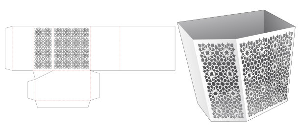 倒角文具盒与模板的阿拉伯图案模切模板和3D模型图片下载