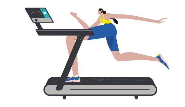 在跑步机上跑步的人。年轻女子在健身器材上进行有氧运动。训练在运动服装。图片下载
