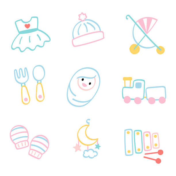婴儿玩具和配件-手绘图片下载