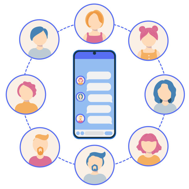 社交网络概念矢量插图。人们通过移动应用程序进行联系图片下载