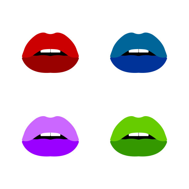 矢量图像的嘴唇在红色，蓝色和紫色和绿色的颜色。波普艺术的嘴唇。图片下载