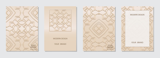 套套，垂直缎面模板。收集米色浮雕背景与3D图案。民族纹理独特，具有东方、亚洲、印度、墨西哥、阿兹特克等民族的传统风格。图片下载