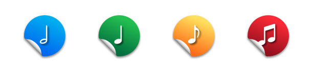 音乐笔记图标设置。附有乐谱的贴纸。平面向量插图。图片下载