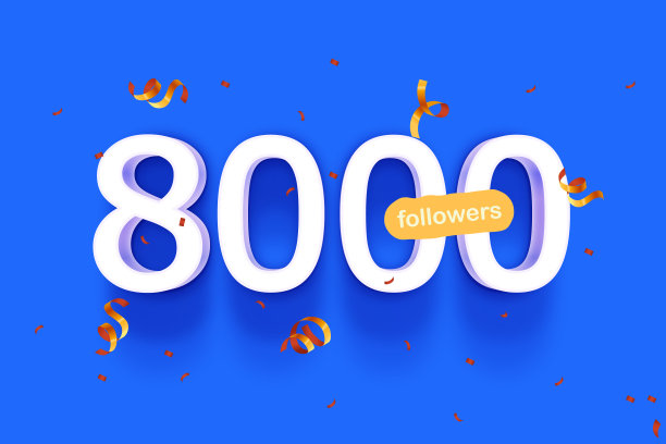 横幅与8000名追随者感谢形式的3d蓝色和五彩缤纷的纸屑。图片下载