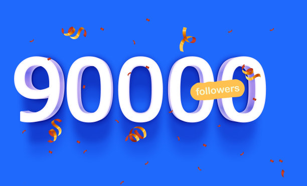 横幅与9万名追随者感谢形式的3d蓝色和五彩缤纷的纸屑。图片下载