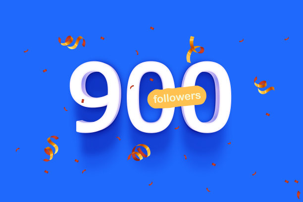 横幅与900名追随者感谢形式的3d蓝色和五彩缤纷的纸屑。图片下载