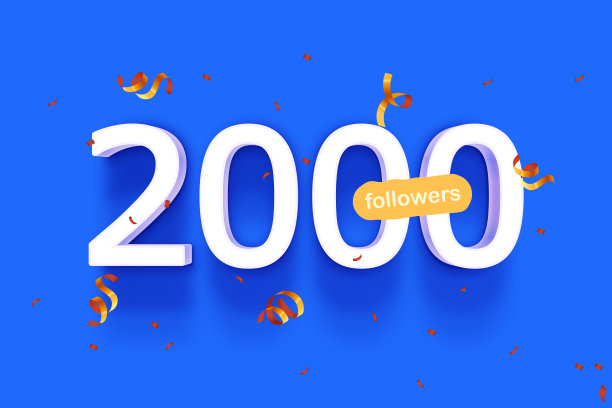横幅与2000名追随者感谢形式的3d蓝色和五彩缤纷的纸屑。图片下载