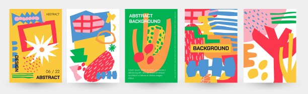 抽象艺术海报。横幅与有机形状和自然简约的花艺纹理，传单和书封面模板与混乱的斑点刷涂鸦。向量组图片下载