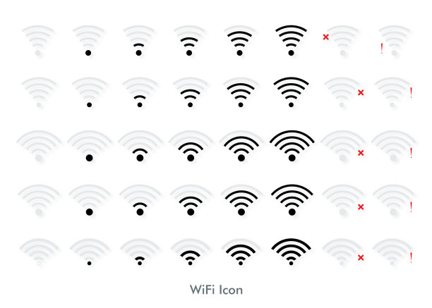 Wifi符号图标的设置。信号强度设计向量图片下载