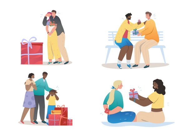 一组快乐微笑的人给予和接受图片下载