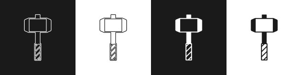设置中世纪战斗锤图标孤立在黑色图片下载