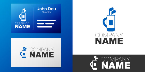 标志型高尔夫球袋与俱乐部图标孤立上图片下载