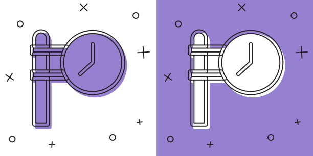 设置火车站时钟图标孤立在白色和图片下载