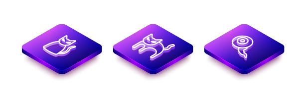 设置等距线黑猫和眼睛图标图片下载