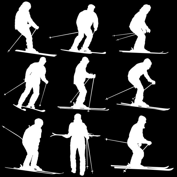 设置山地滑雪者快速滑下斜坡运动图片下载
