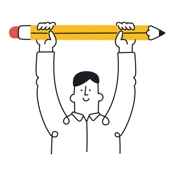 幸福男人拿着大铅笔概念作家图片下载