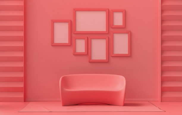 海报框架背景房间在平面浅粉色与6帧，海报框架模型图片下载