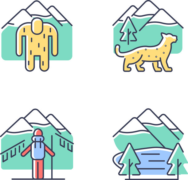 尼泊尔登山RGB颜色图标集图片下载
