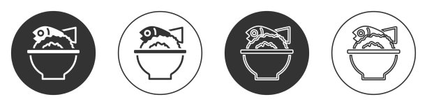 黑色盘子上的鱼图标孤立在白色碗上图片下载