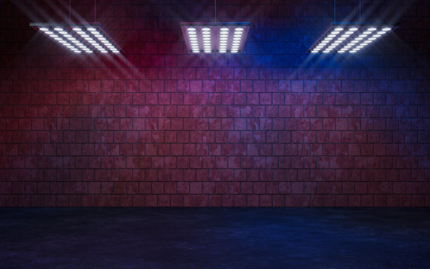 带顶灯的暗色砖房，3d渲染。图片下载