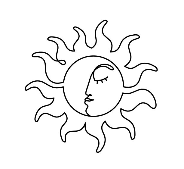 抽象的太阳面作为线条绘制在白色上图片下载