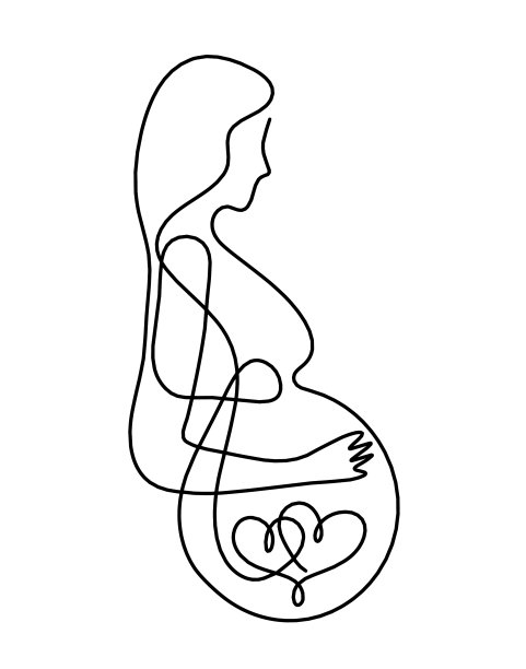 母亲剪影身体，以心为线画图片下载