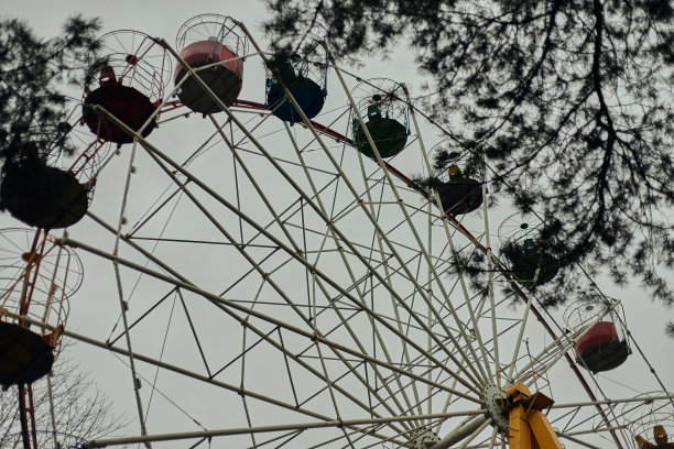 一个阴天的秋天，公园里的摩天轮图片下载