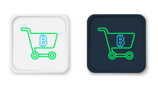 排队购物车与比特币图标孤立上图片下载