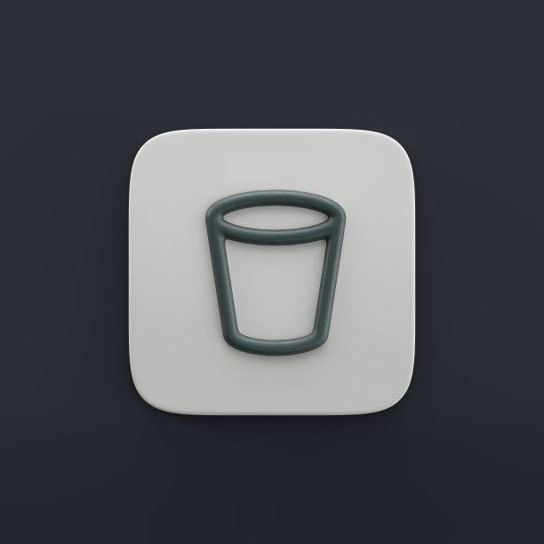 桶的三维图标，外形设计开发图标上用灰色的按钮形状，三维渲染图片下载