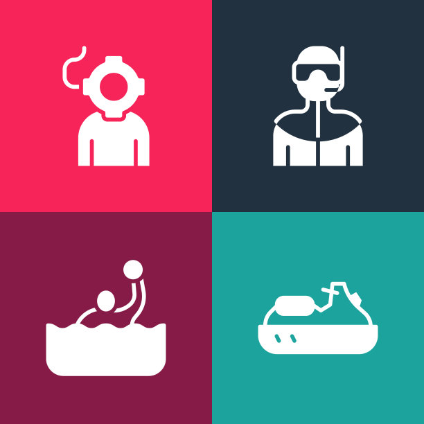 设置流行艺术水上滑水潜水服水肺图片下载