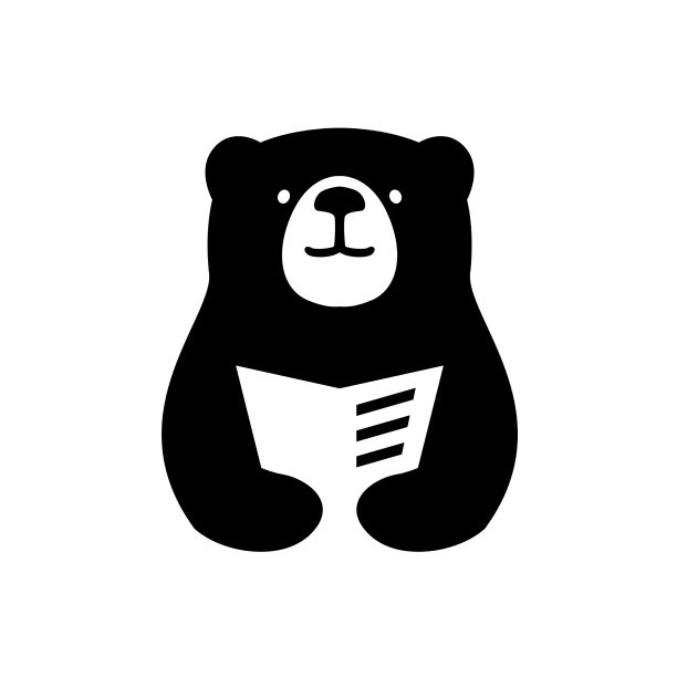 熊书读报纸负空间标志图标图片下载