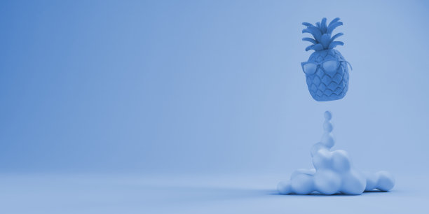 菠萝和墨镜起飞卡通烟。副本的空间。3 d演示。图片下载