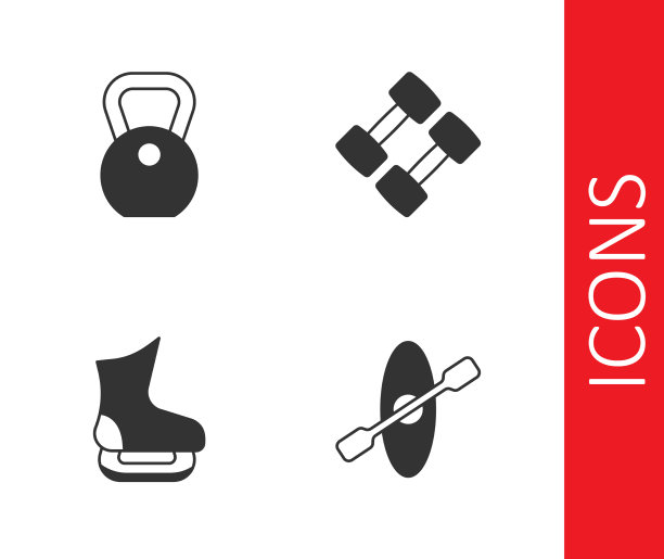 设置皮划艇和桨重量溜冰鞋和哑铃图片下载