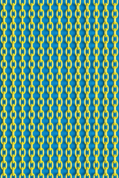 蓝色背景上黄色链子的波普艺术。3 d渲染插图。图片下载