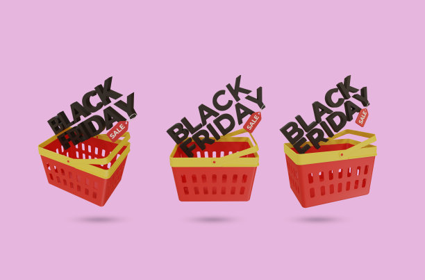3d渲染黑色星期五销售与购物车图片下载