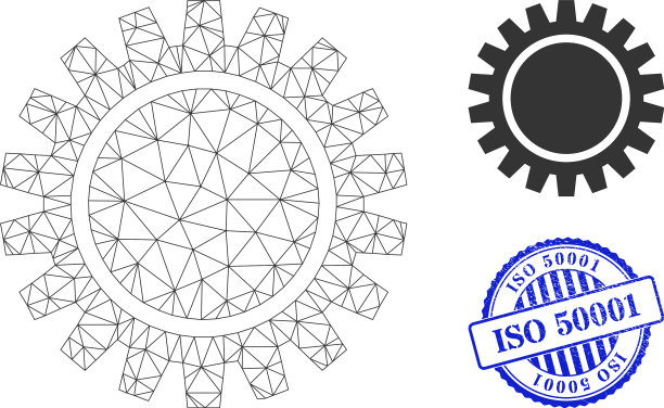 ISO 50001 Grunge印章和Web网络齿轮图片下载