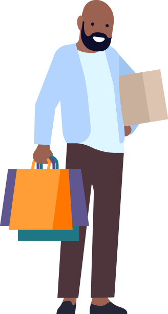 男人站在纸袋和包裹高兴图片下载