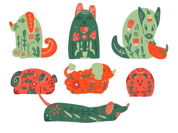 一套风格化的狗与民间模式和图片下载